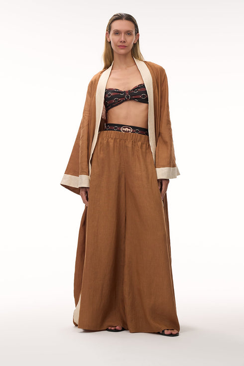 Rafaela Linen Kaftan / Brown & Ivory