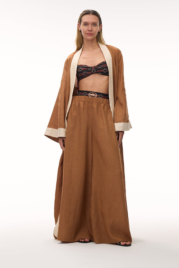 San Antonio Linen Pants / Brown & Ivory