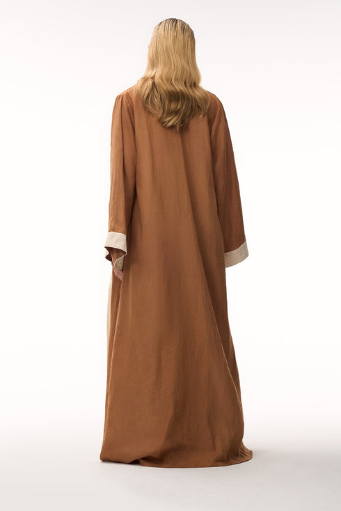 Rafaela Linen Kaftan / Brown & Ivory