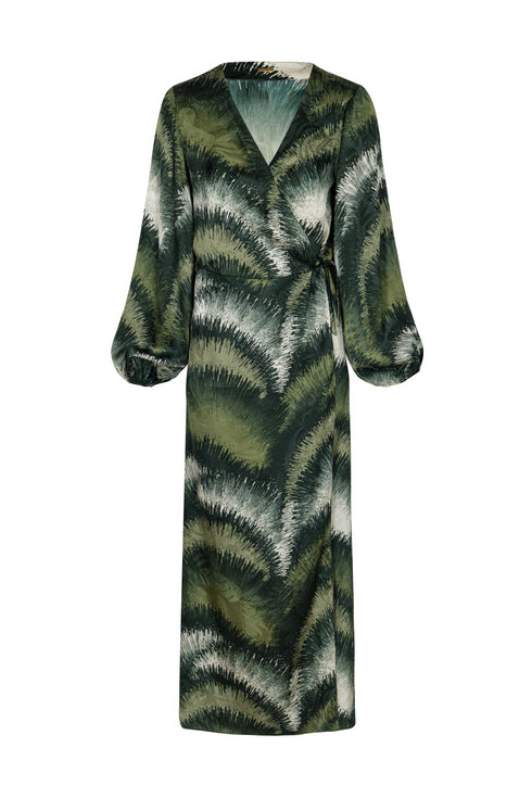 Tertulia Silk Jacquard Maxi Dress / Green Brushed
