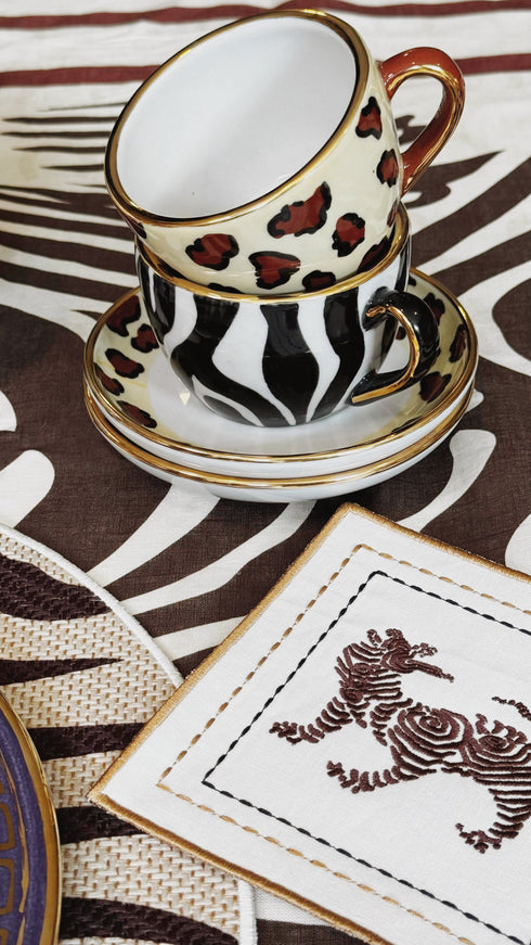 Tiger Cocktail Napkins / Ivory & Brown - Set of 4