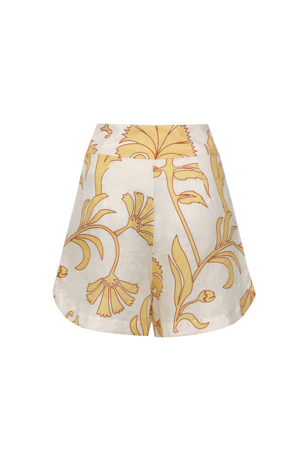 Tomaso Linen Short / Yellow Flowers