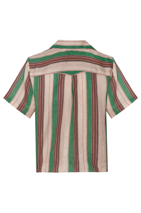 Tomaso Linen Shirt / Green Artisanal Stripes