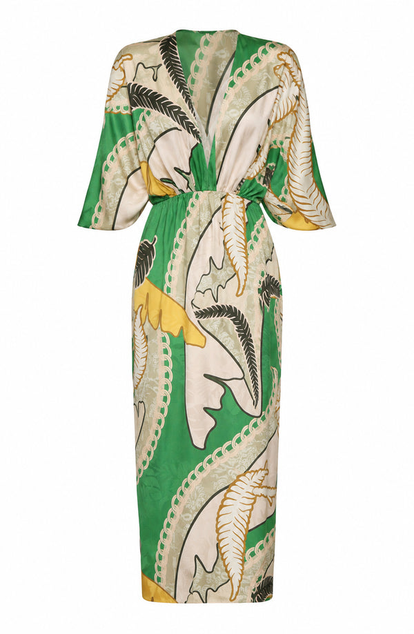 Topacio Jacquard Silk Maxi Dress / Green Exclusivo