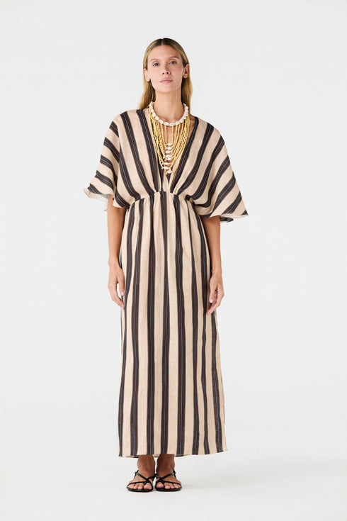 Topacio Linen Midi Tunic Dress / Navy Stripes