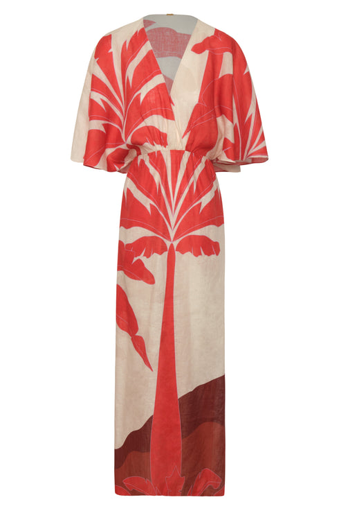 Topacio Linen Midi Tunic Dress / Orange Palms