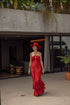 Sevillana Silk Crepe Maxi Dress / Red & Fuchsia Buganvilias