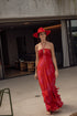 Sevillana Silk Crepe Maxi Dress / Red & Fuchsia Buganvilias