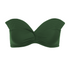 Strapless dark green bikini top with a sweetheart neckline and decorative pleated fold-over trim.