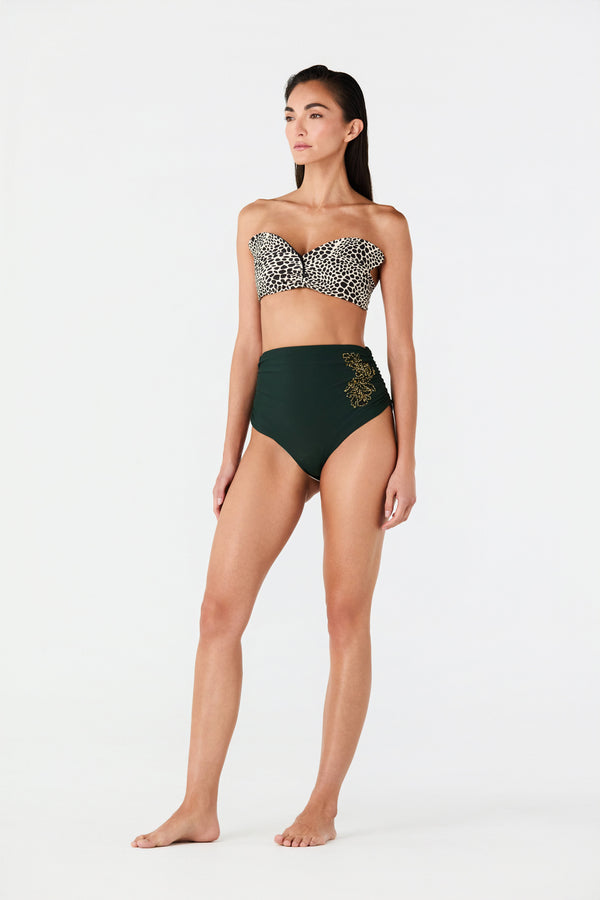 Victoria Embroidered Bottom / Dark Green - Ivory