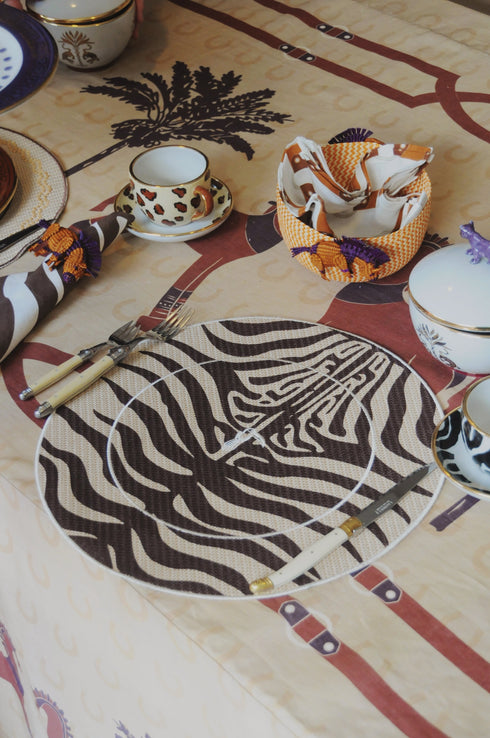 Zebra Embroidered Placemats Set of 4 / Brown