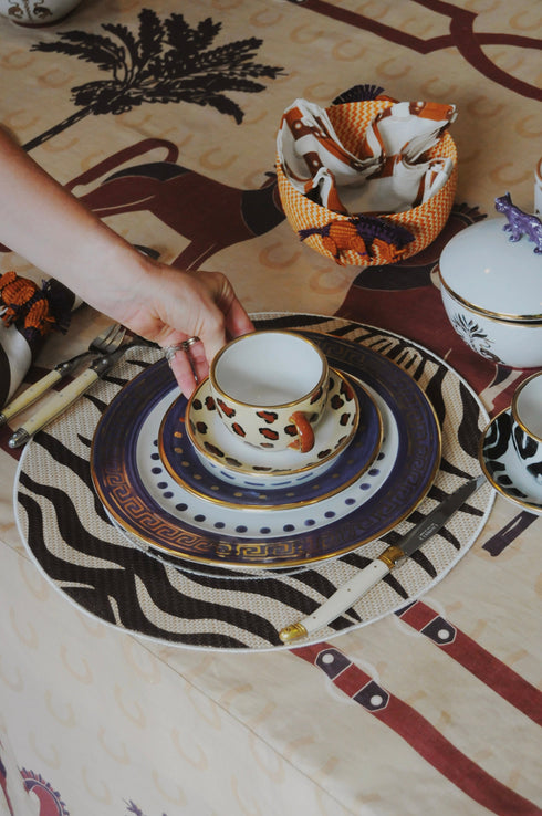 Zebra Embroidered Placemats Set of 4 / Brown