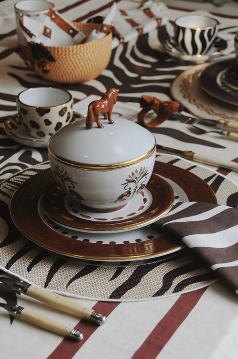 Zebra Linen Tablecloth / Ivory & Chocolate