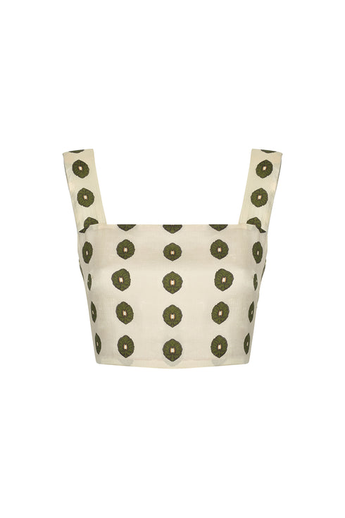 Marimba Silk Martellato Top / Ivory Green Chintz