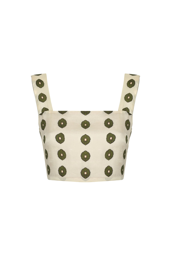 Marimba Silk Martellato Top  / Ivory Green Chintz