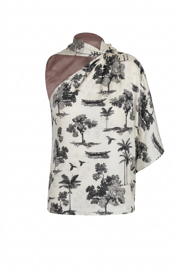Chiminango Crepe Chine Blouse / Ivory Trees