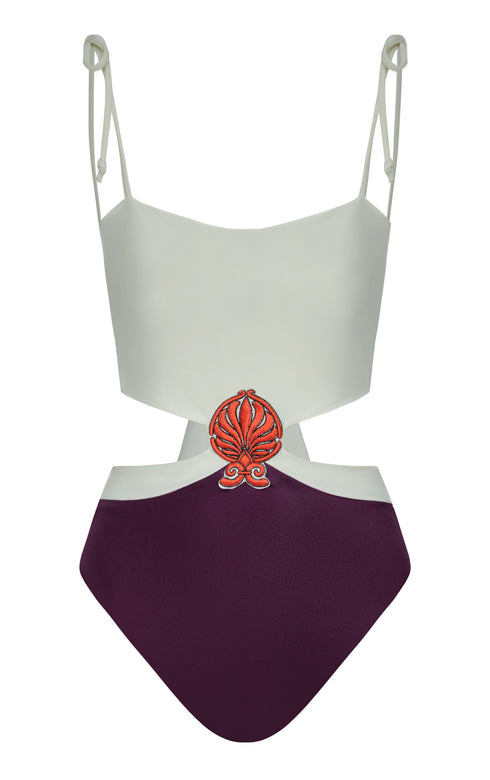 Pestana Embroidered One Piece / Purple - Ivory