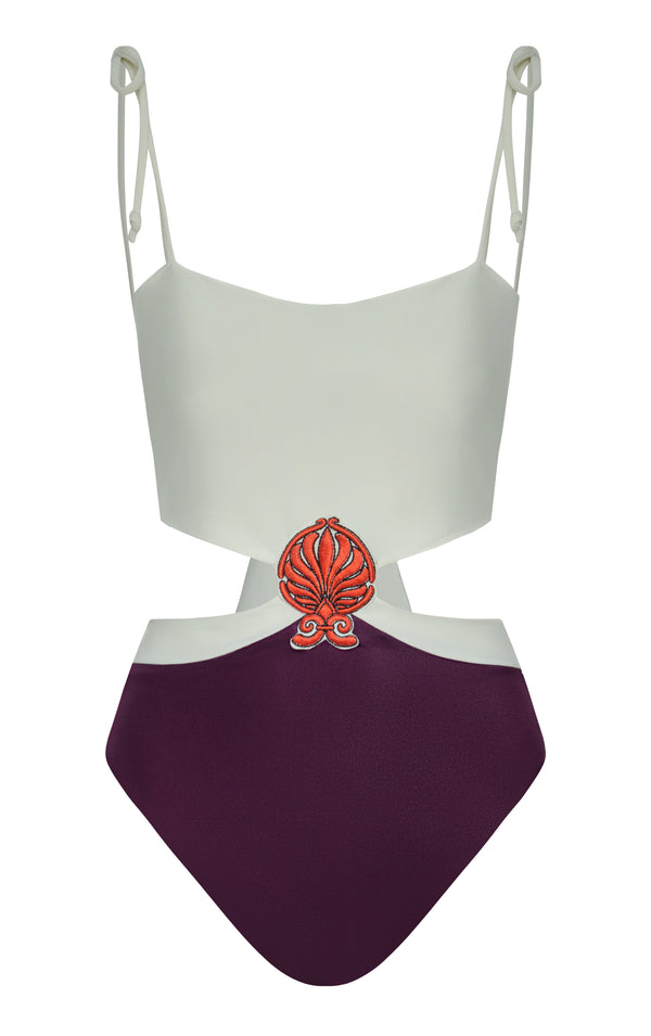 Pestana Embroidered One Piece / Purple - Ivory