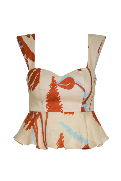 Lebron Linen Top / Ecru - Orange Gladiolos