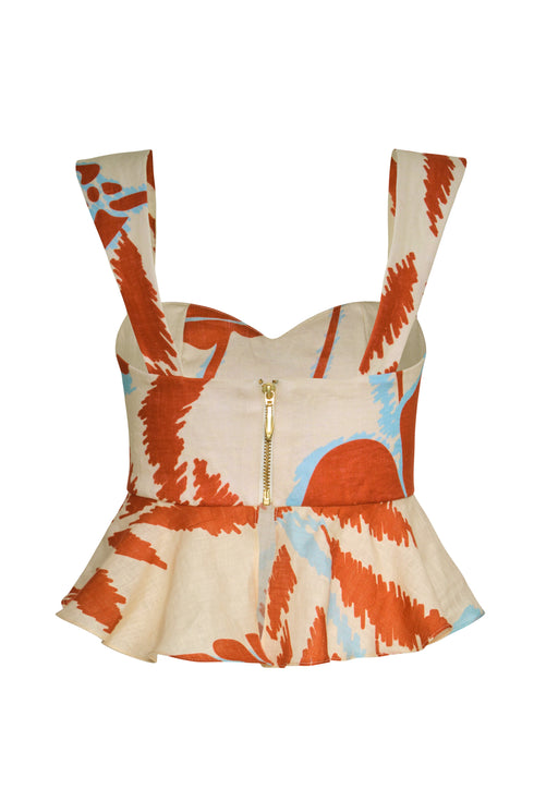 Lebron Linen Top / Ecru - Orange Gladiolos