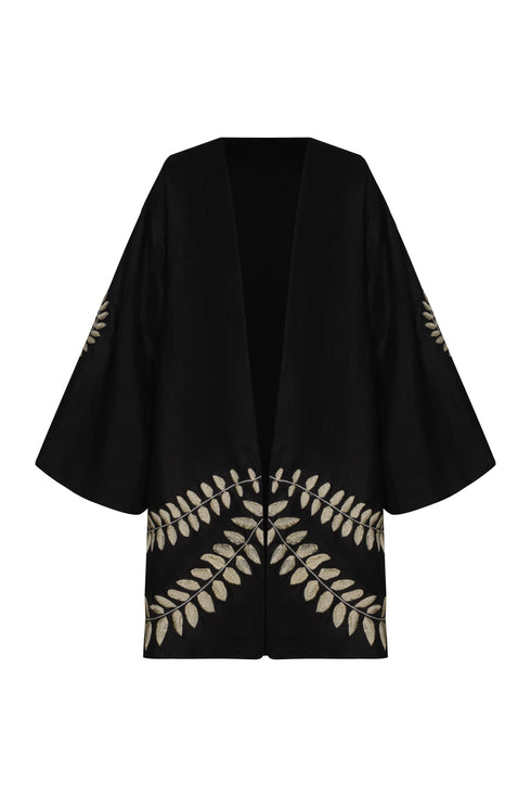 Joaquina Embroidered Linen Mini Tunic / Black