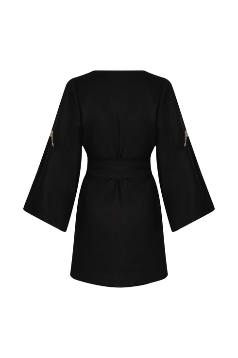 Joaquina Embroidered Linen Mini Tunic / Black