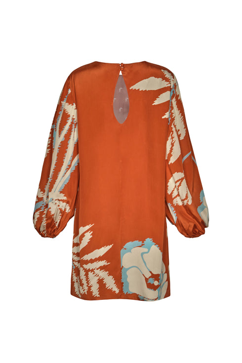 Lisboa Crepe Chine Mini Dress / Orange Gladiolos