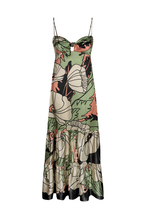 Julieta Satin Silk Maxi Dress / Sage Gladiolos Garden