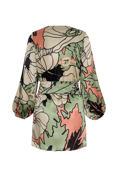 Tertulia Satin Silk Mini Dress / Sage Gladiolos Garden