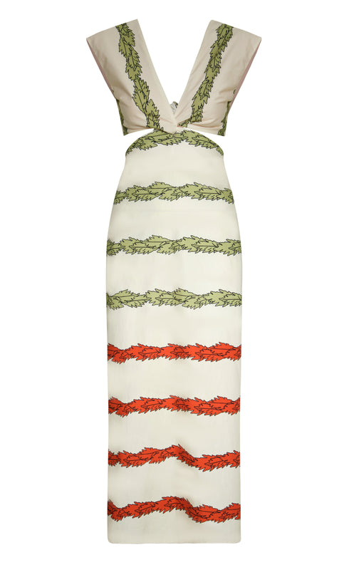 Quinto Sol Cotton Midi Dress / Ivory Striped Helechos