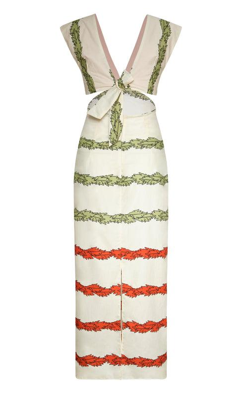 Quinto Sol Cotton Midi Dress / Ivory Striped Helechos