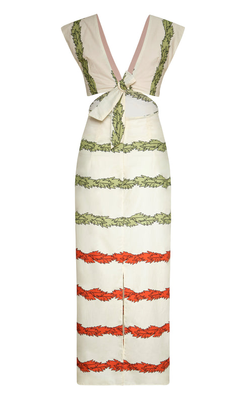 Quinto Sol Cotton Midi Dress / Ivory Striped Helechos