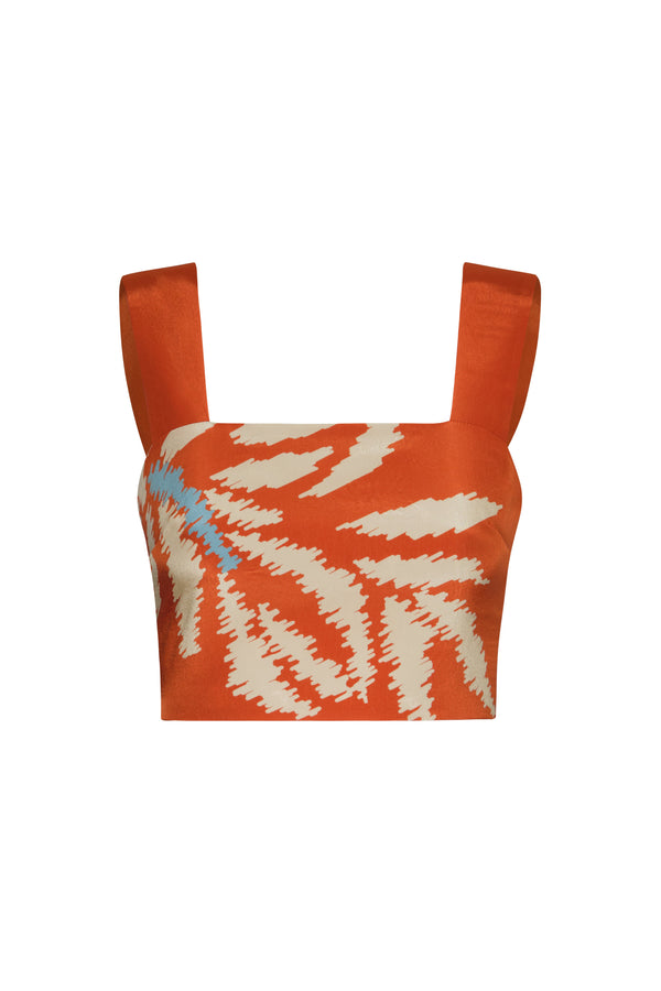 Marimba Crepe Chine Top / Orange Gladiolos