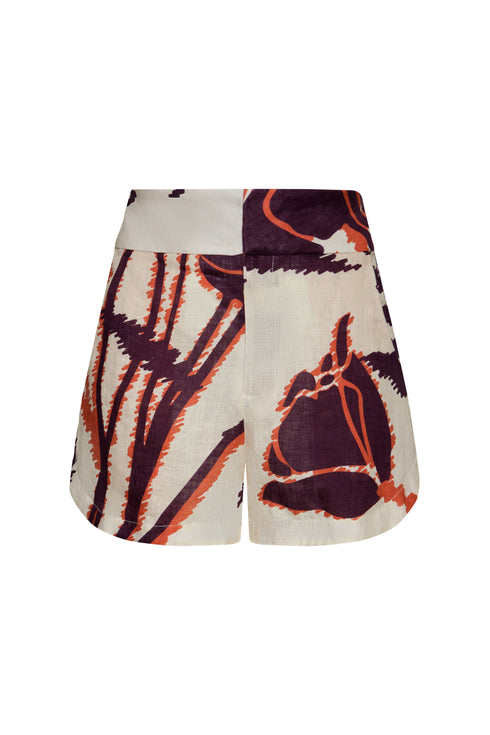 Tomaso Linen Short / Ecru - Purple Gladiolos