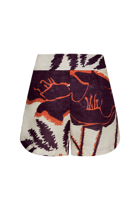 Tomaso Linen Short / Ecru - Purple Gladiolos