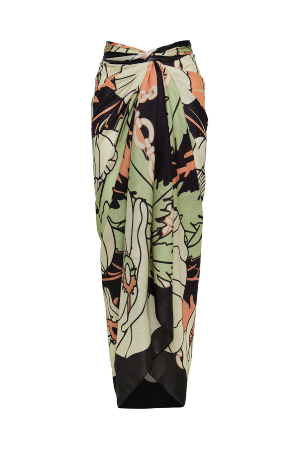 De La Falaise Cotton Silk Sarong / Navy - Sage Gladiolos Garden