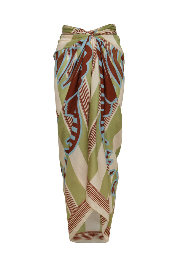 De La Falaise Cotton Silk Sarong / Sage Ornament Stripes