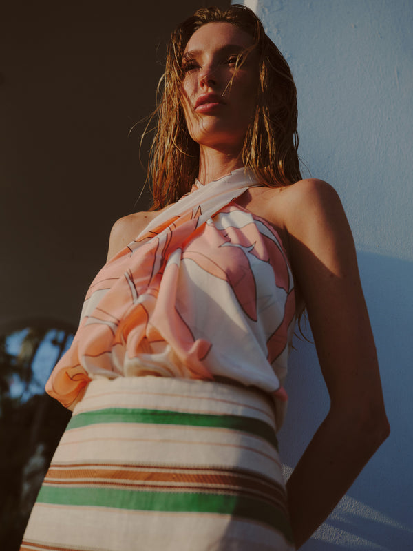 Cayetana Silk Crepe Blouse / Peach Palms