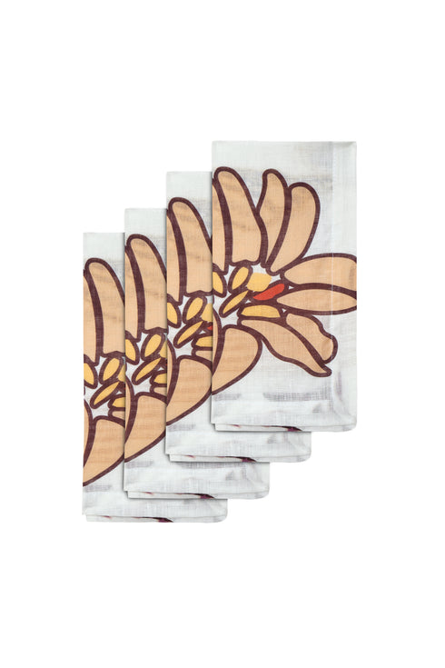 White Enchanted Garden Linen Napkins / Set of 4