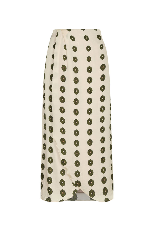 Amaime Silk Martellato Midi Skirt / Ivory Green Chintz