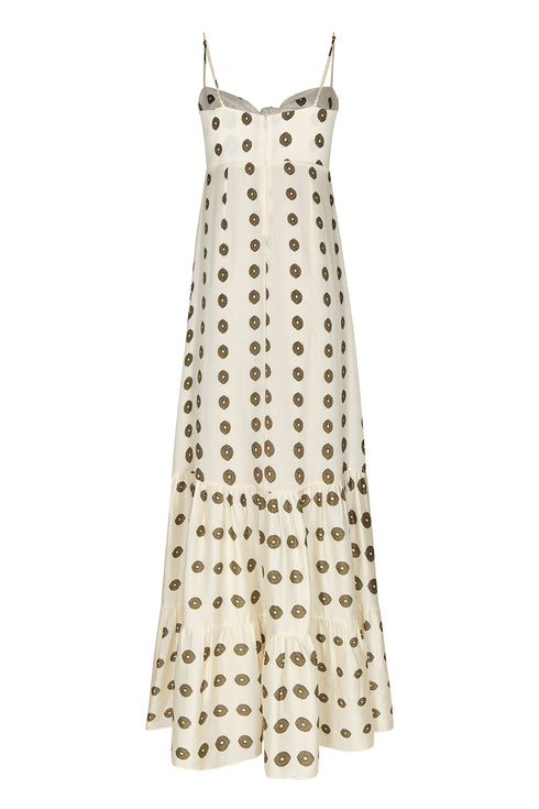 Julieta Silk Martellato Maxi Dress / Ivory Green Chintz