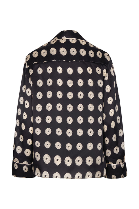 Noches de Luna Satin Silk Blouse / Black Mini Palms Cream