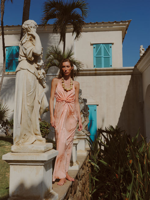 Macarena Silk Jacquard Midi Dress / Peach
