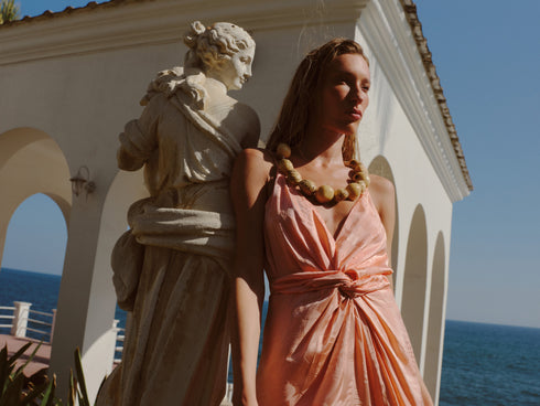 Macarena Silk Jacquard Midi Dress / Peach