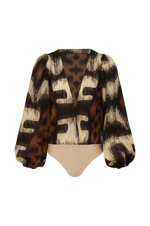 Sambale Martellato Silk Bodysuit / Brown Ikat