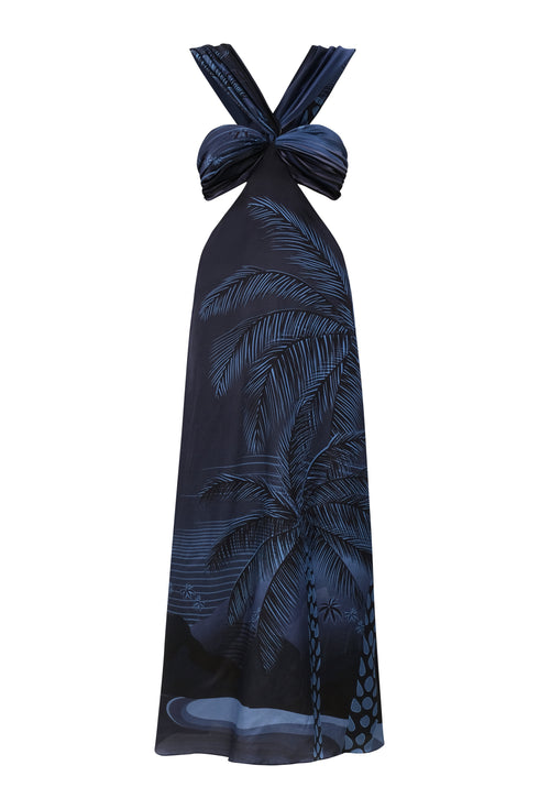 Santo Tomás Martellato Silk Dress / Navy Tropical Landscape