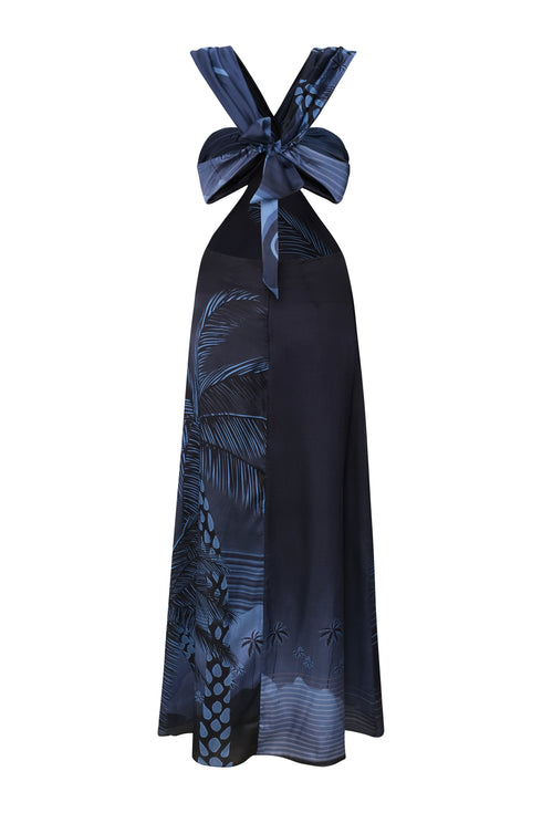Santo Tomás Martellato Silk Dress / Navy Tropical Landscape