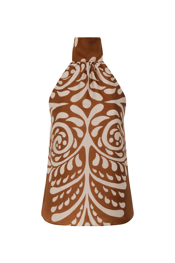 Magdalena Cotton Silk Blouse / Brown Arabesque