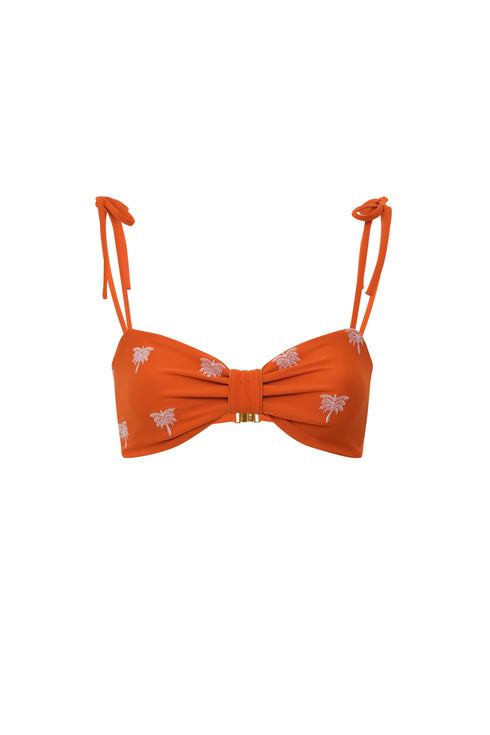 San Miguel Embroidered Top / Orange Lilac Polka Palms