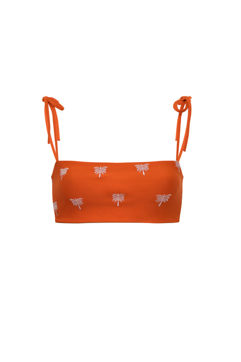 San Miguel Embroidered Top / Orange Lilac Polka Palms